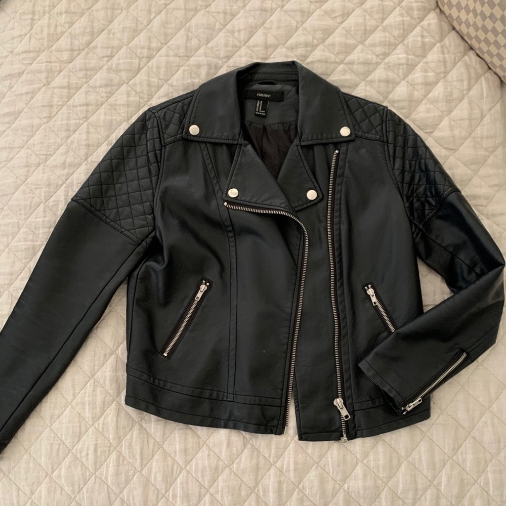 Quilted Faux Leather Black Moto Jacket